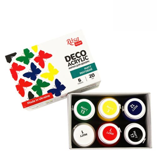Краски акриловые для декора ROSA матовые 6цв 20мл Talent 90747127