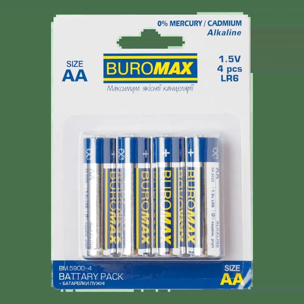 Батарейки BUROMAX АА LR6 1.5V 4шт лужний BM.5900-4