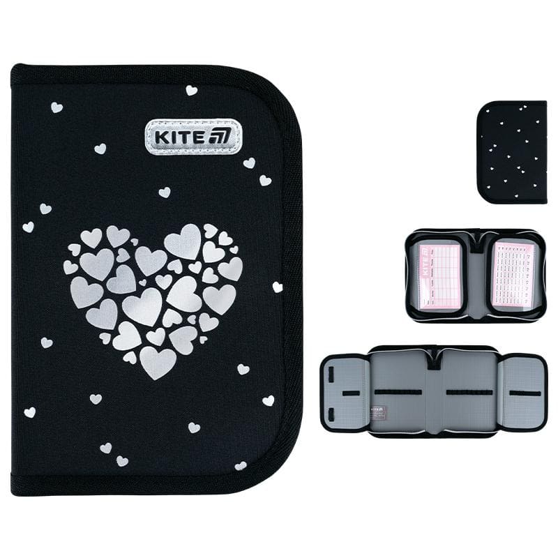 Пенал Kite 1 отделение 2 отворота без наполнения Black&Silver K26-622-5 Под заказ