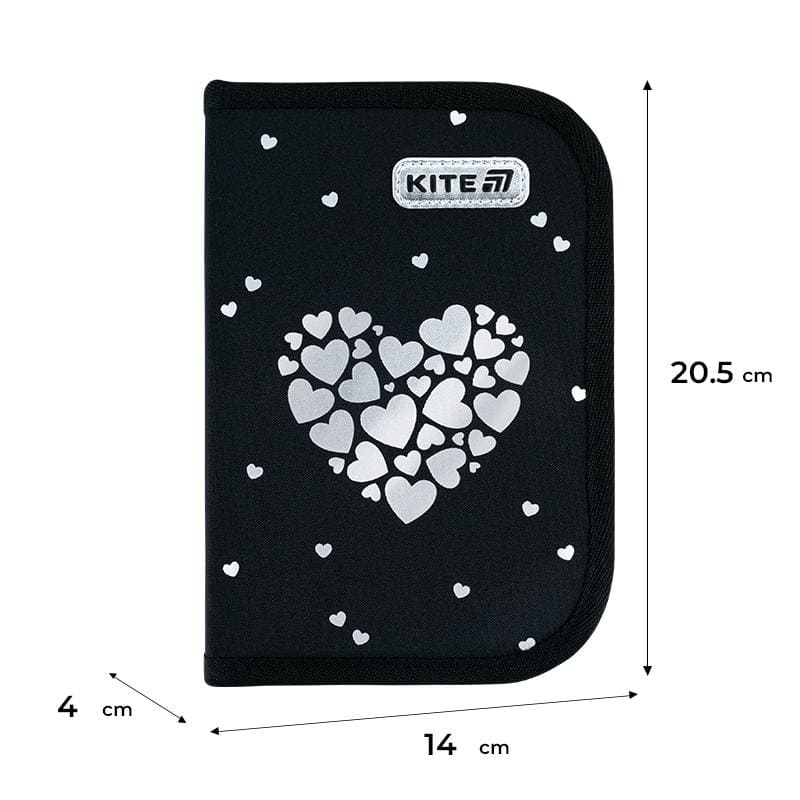 Пенал Kite 1 отделение 2 отворота без наполнения Black&Silver K26-622-5 Под заказ