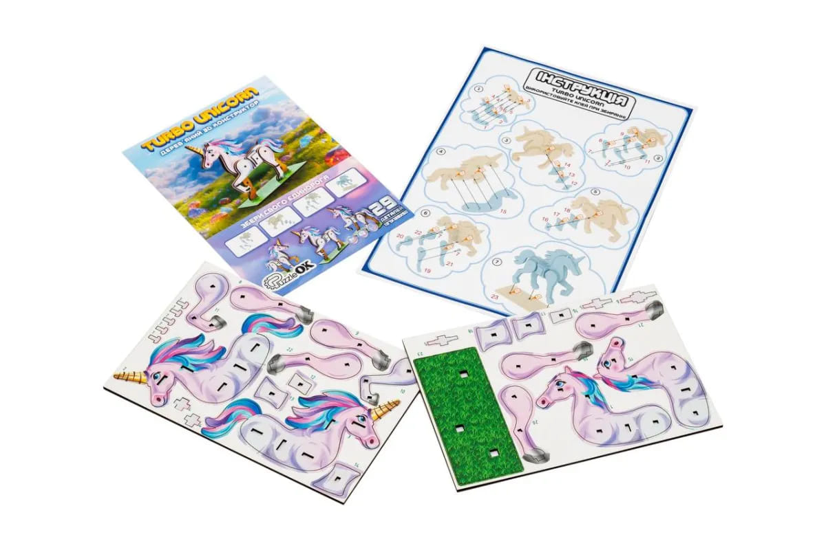 Конструктор дерев'яний 3D PuzzleOK TURBO UNICORN 29 елементів пакет Puz-00970