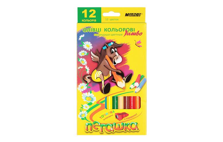 Карандаши цветные Marco 12цв с точилкой Пегашка Jumbo 1040-12CB