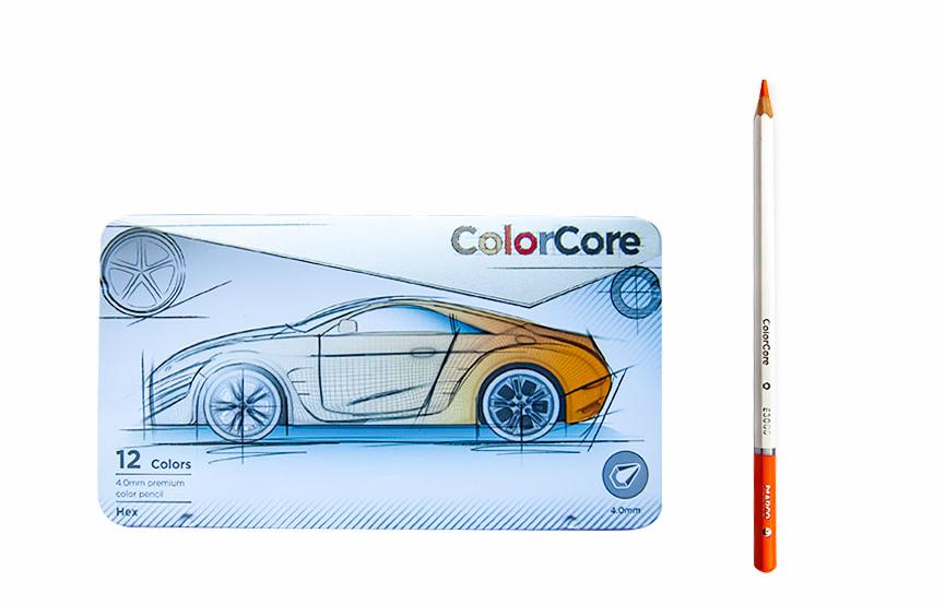 Карандаши цветные Marco 12цв в металлическом пенале ColorCore 3000-12TN-A