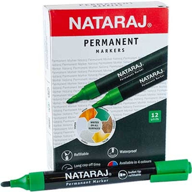 Маркер перманентний Nataraj зелений круглий 2мм 210801014