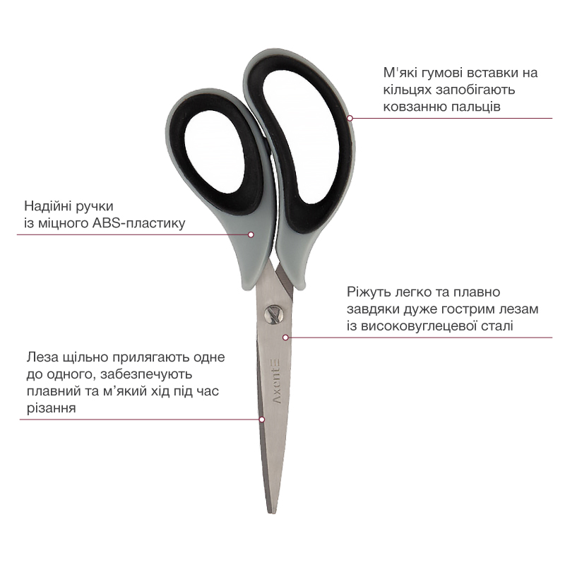Ножницы Axent 165мм Duoton серо-черные AX6101-01