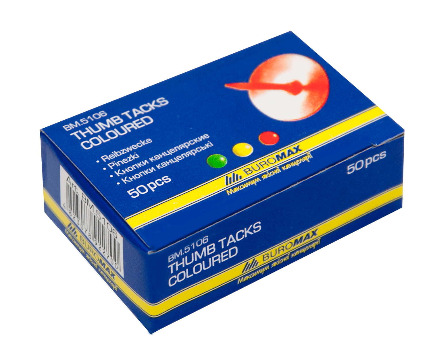 Кнопки канцелярські JOBMAX BUROMAX 50шт кольорові  BM.5106