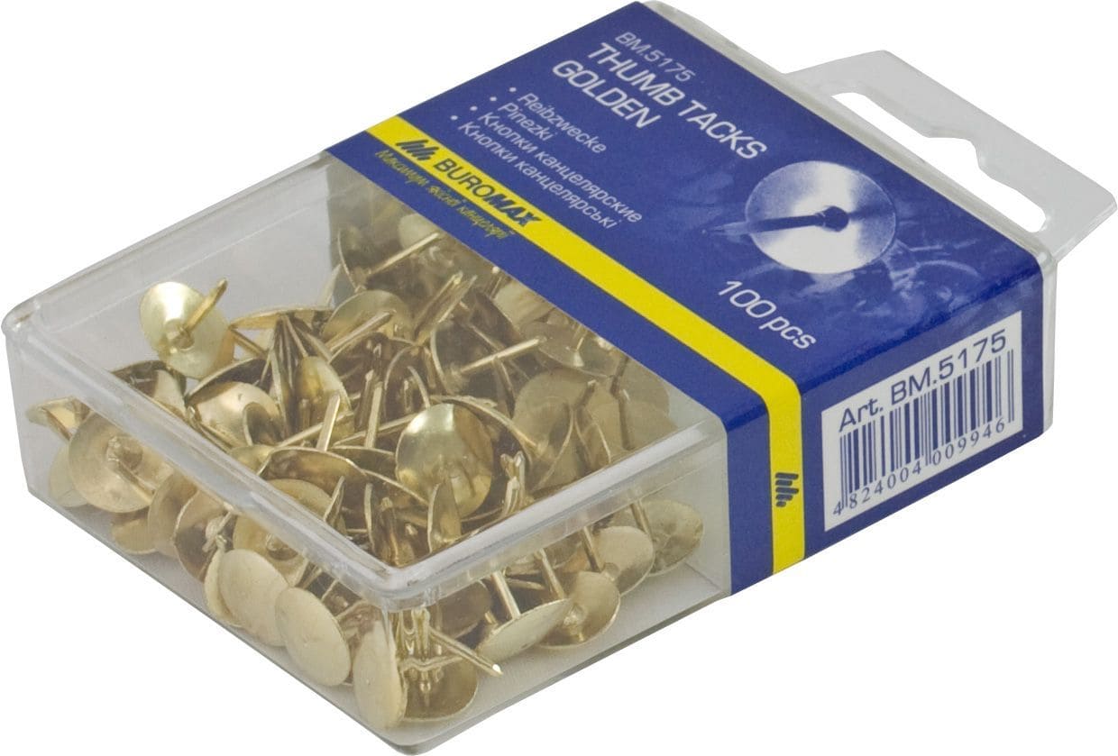 Кнопки канцелярські BUROMAX 100шт золоті BM.5175