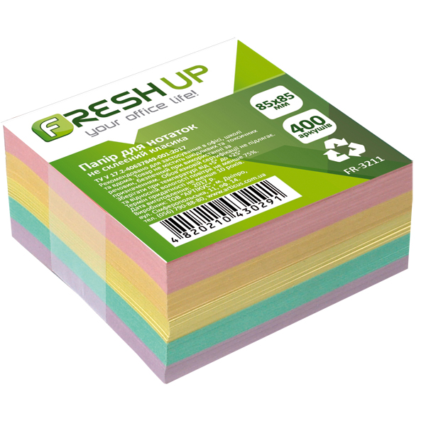 Блок паперу Premium Fresh Up 85х85мм асорті 400арк не проклєен FR-3211