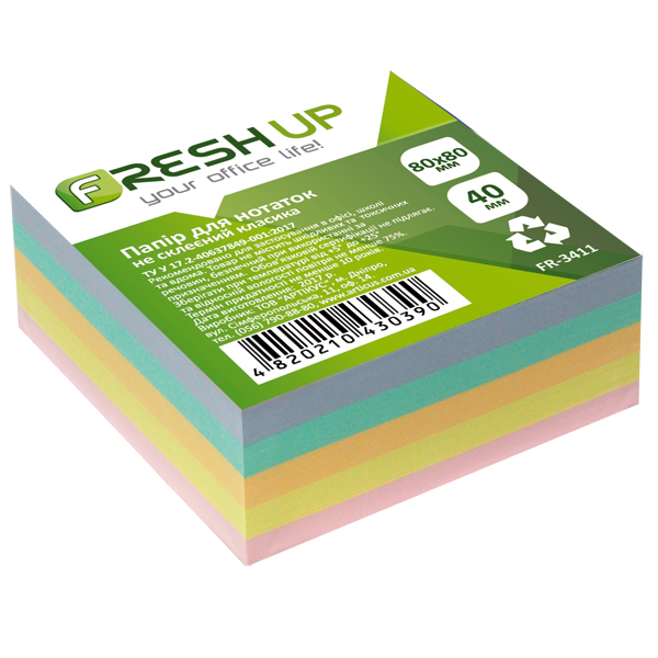 Блок паперу Fresh Up 80х80мм асорті 400арк не проклєен FR-3411