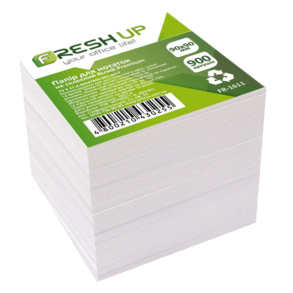 Блок паперу Premium Fresh Up білий 90х90мм 1000арк не проклєен