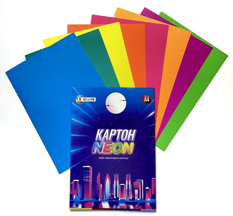 Картон кольоровий НЕОН Family Line Тетрада А4 8арк 8кол ТЕ12946