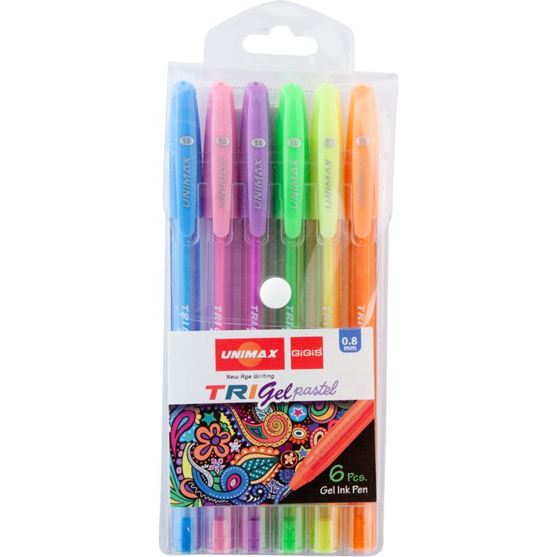 Набір ручок гелевих Unimax набір 6 кол асорті Trigel Pastel UX-144
