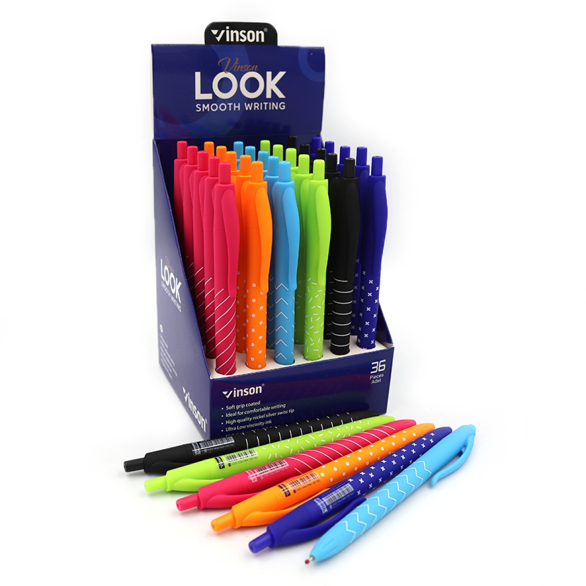 Ручка масляна автоматична Vinson 0,7мм синя soft touch Look mix 3202
