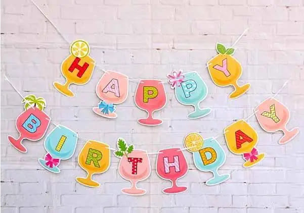 Гірлянда паперова Happy Birthday келихи 2,5м glasses