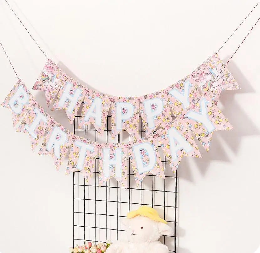 Гірлянда паперова Happy Birthday прапорці Єдиноріг та зірочки Unicorn