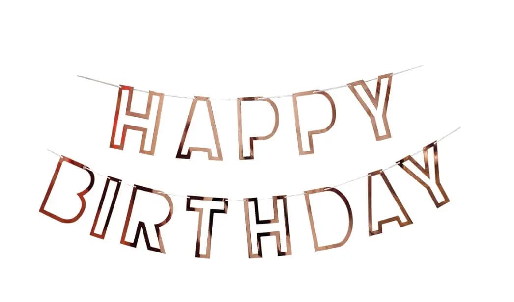 Гірлянда паперова Happy Birthday вирізані літери рожеве золото 2,5м Letters rg