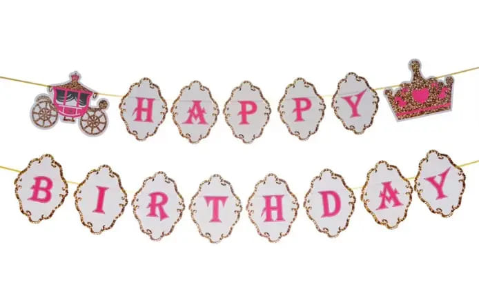 Гірлянда паперова Happy Birthday Карета+корона 3м LB9014B