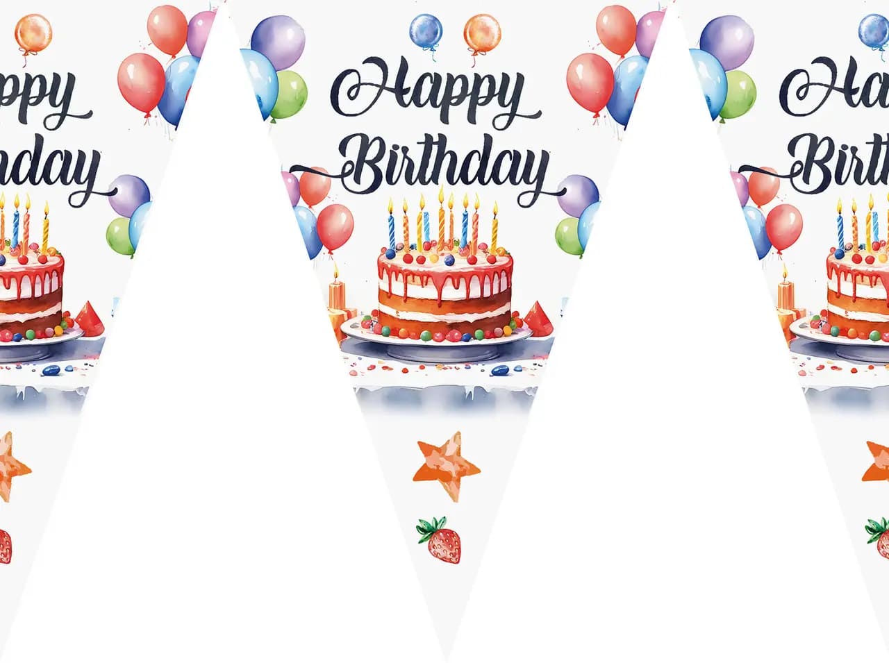 Гірлянда паперова вимпели Happy Birthday тортик 1202-0067