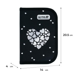 Пенал Kite 1 отделение 2 отворота без наполнения Black&Silver K26-622-5 Под заказ