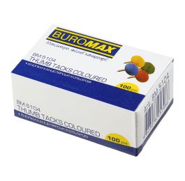 Кнопки канцелярські BUROMAX 100шт кольорові BM.5104