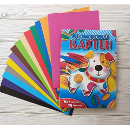 Картон кольоровий АРКУШ А4 14арк 14кол 230г 1CC105