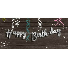 Гірлянда паперова Happy Birthday срібло прописом 1,5м GR-01 silverENG