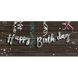 Гірлянда паперова Happy Birthday срібло прописом 1,5м GR-01 silverENG