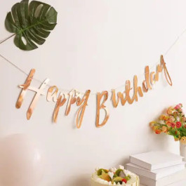Гірлянда паперова Happy Birthday рожеве золото прописом 1,5м 516519 rose gold