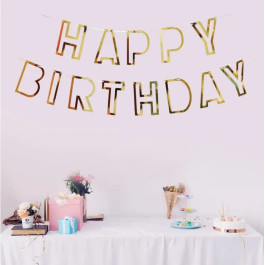 Гірлянда паперова Happy Birthday вирізані літери золото 2,5м Letters