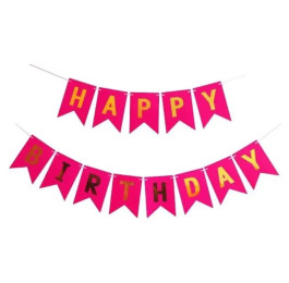Гірлянда паперова Happy Birthday малинові прапорці 3м 1204-0006