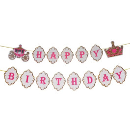 Гірлянда паперова Happy Birthday Карета+корона 3м LB9014B