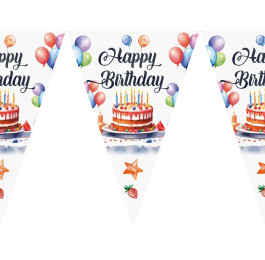 Гірлянда паперова вимпели Happy Birthday тортик 1202-0067